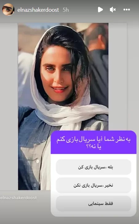 نظرسنجی جالب «الناز شاکردوست» از فالوورهایش/ عکس