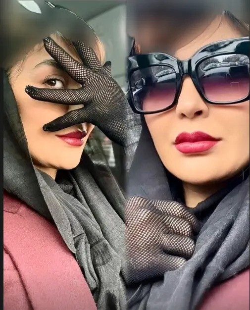 جنجال مریم معصومی با دستکش توری و رژ لب قرمز/عکس