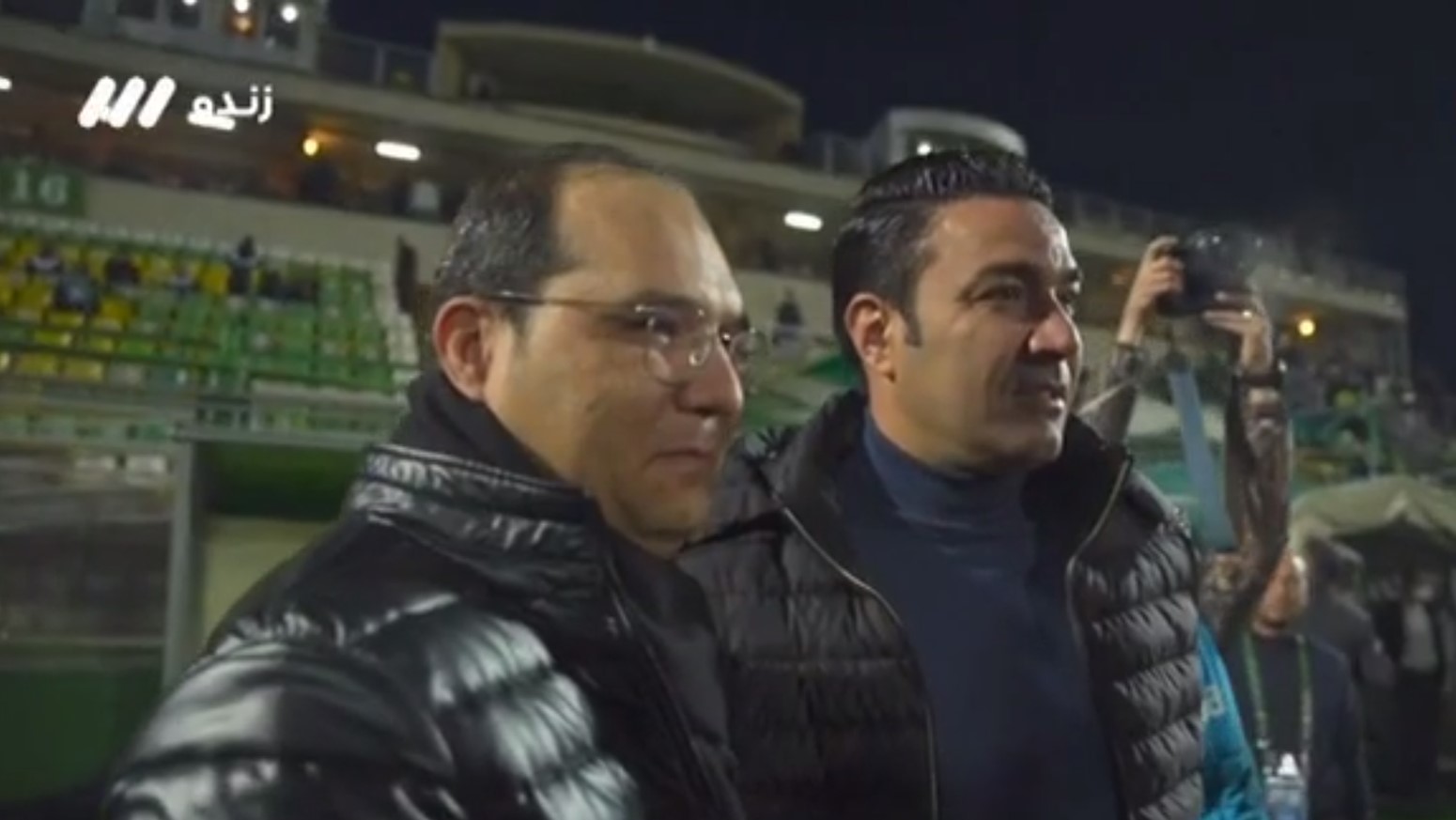 جواد نکونام سرمربی سابق استقلال تهران در کنار محمد ربیعی سرمربی سابق ذوب آهن اصفهان و سرمربی خیبر خرم آباد