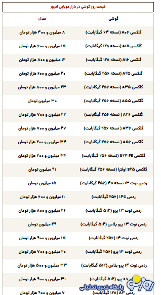 قیمت گوشی سامسونگ، شیائومی و آیفون امروز سه‌شنبه ۲۴ تیر ۱۴۰۴