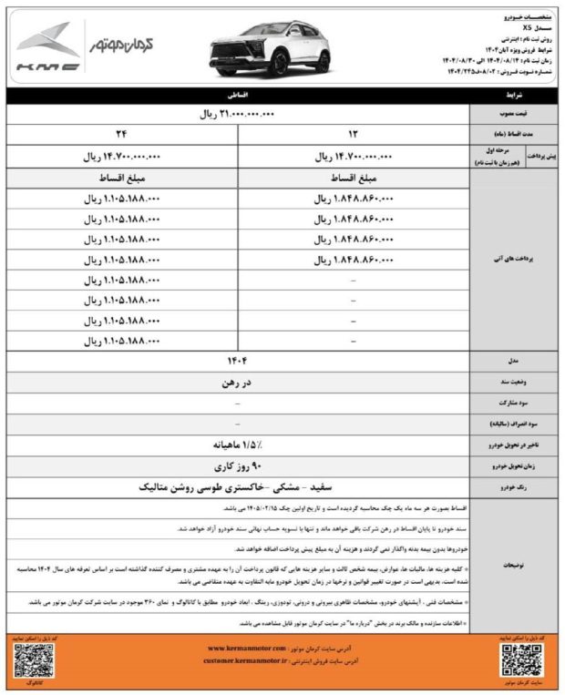 شرایط فروش اقساطی کی ام سی X5
