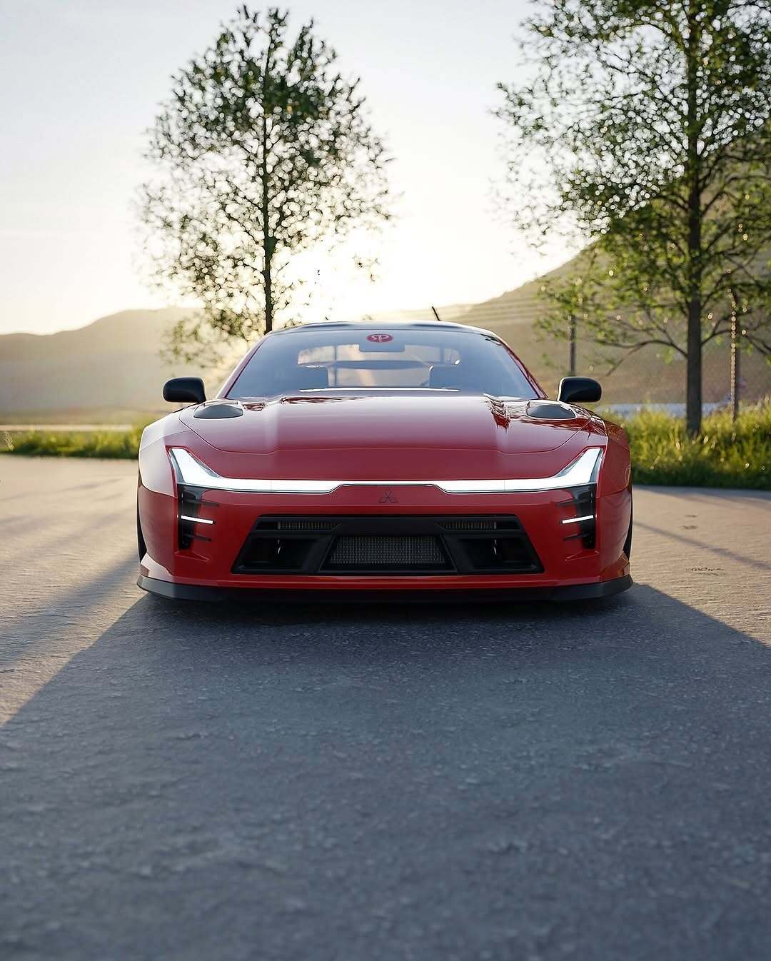 تصویری کامپیوتری و رندر شده از طرح مفهومی میتسوبیشی ۳۰۰۰GT با بازطراحی مدرن، بدنه عریض، چراغهای LED و رینگهای مشکی، که توسط روستیسلاو پروکوپ به عنوان یک سوپر GT برای سال ۲۰۲۵ بازآفرینی شده است.